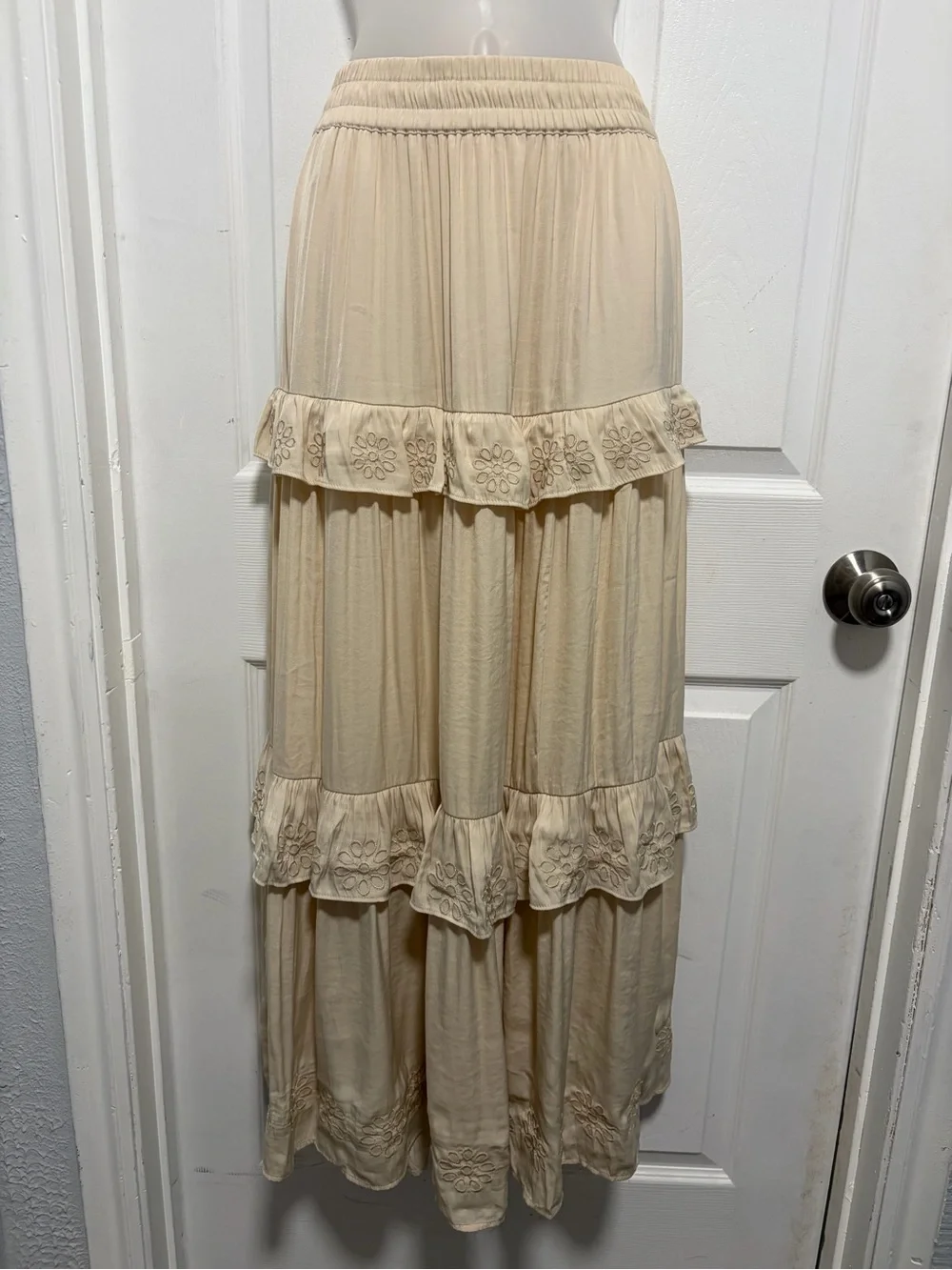 Joie Cream Tiered Embroidered Maxi Skirt - Picture 1 of 7